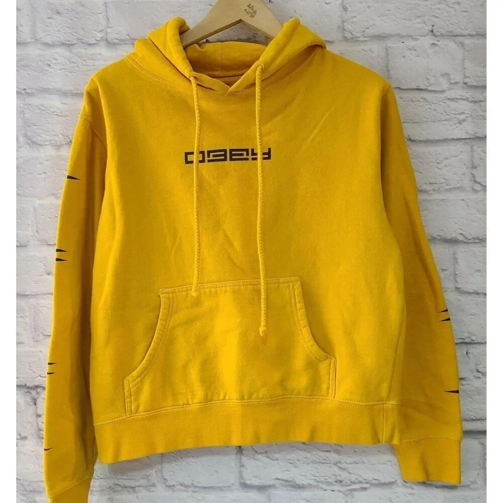 Obey Worldwide Hoodie Hooded Sweatshirt Kids Large Yellow Black Kangaroo Pocket